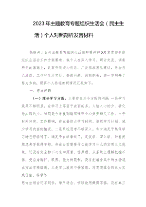 2023年主题教育专题组织生活会（民主生活）个人对照剖析发言材料1.docx