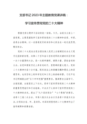 支部书记2023年主题教育党课讲稿：学习宣传贯彻党的二十大精神.docx