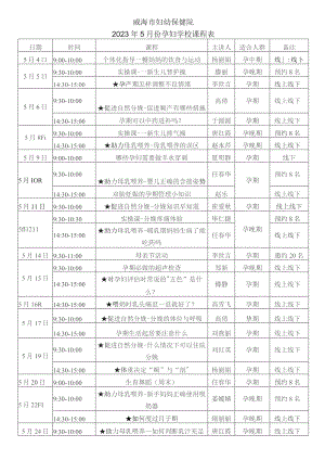 威海市妇幼保健院2023年5月份孕妇学校课程表.docx