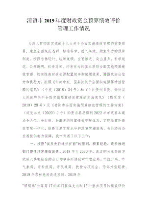 清镇市2019年度财政资金预算绩效评价管理工作情况.docx