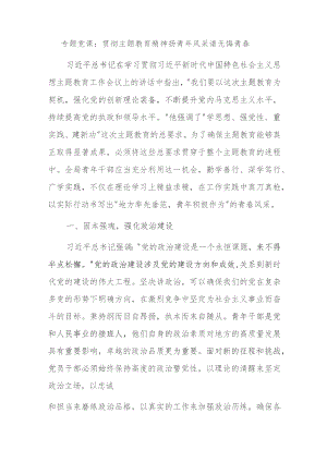 专题党课：贯彻主题教育精神 扬青年风采 谱无悔青春.docx