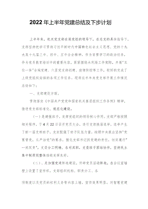 2022年上半年党建总结及下步计划.docx
