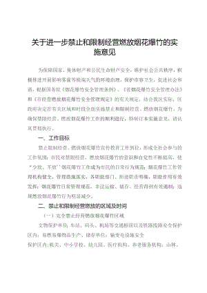 关于进一步禁止和限制经营燃放烟花爆竹的实施意见.docx