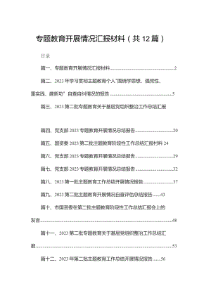 专题教育开展情况汇报材料最新版12篇合辑.docx