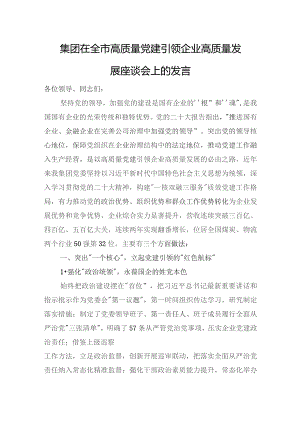 集团在全市高质量党建引领企业高质量发展座谈会上的发言.docx