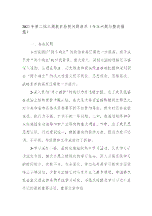 2023年第二批主题教育检视问题清单（存在问题与整改措施）.docx