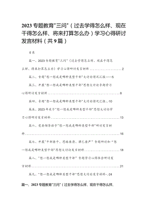 专题教育“三问”（过去学得怎么样、现在干得怎么样、将来打算怎么办）学习心得研讨发言材料(精选九篇合集).docx