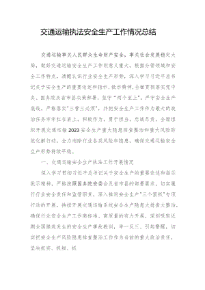 交通运输执法安全生产工作情况总结.docx