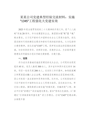 某某公司党建典型经验交流材料：实施“1345”工程强化大党建实效.docx