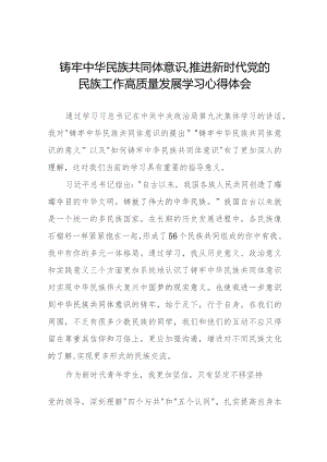 学校学习《铸牢中华民族共同体意识,推进新时代党的民族工作高质量发展》的心得体会九篇.docx