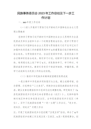 民族事务委员会2023年工作总结及下一步工作计划.docx