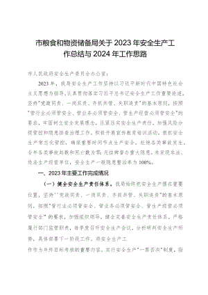 市粮食和物资储备局关于2023年安全生产工作总结与2024年工作思路.docx