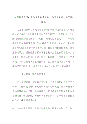 主题教育党课：贯彻主题教育精神扬青年风采谱无悔青春.docx