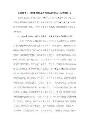 商务委关于巡察集中整改进展情况的报告.docx
