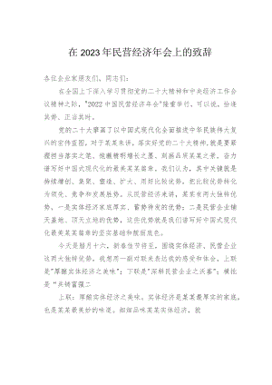 在2023年民营经济年会上的致辞.docx