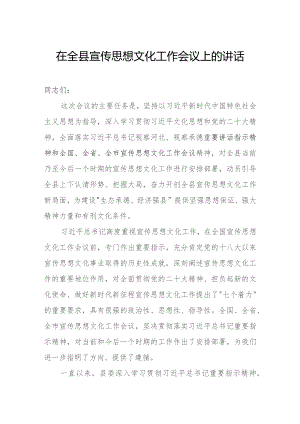 在2024全县宣传思想文化工作会议上的讲话.docx