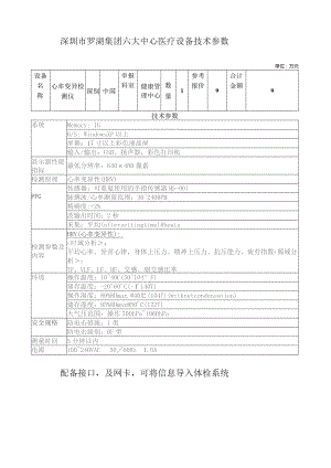 深圳市罗湖集团六大中心医疗设备技术参数单位万元9配备接口及网卡可将信息导入体检系统.docx