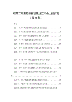 在第二批专题教育阶段性汇报会上的发言15篇供参考.docx
