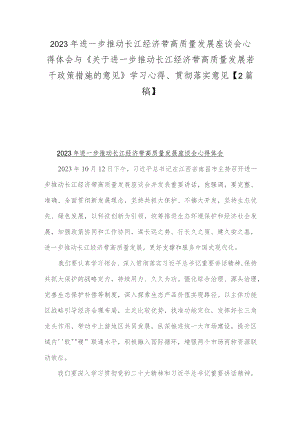 2023年进一步推动长江经济带高质量发展座谈会心得体会与《关于进一步推动长江经济带高质量发展若干政策措施的意见》学习心得、贯彻落实意见【2篇稿】.docx