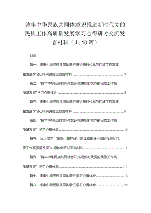 铸牢中华民族共同体意识推进新时代党的民族工作高质量发展学习心得研讨交流发言材料10篇(最新精选).docx