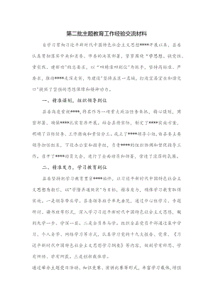 第二批主题教育工作经验交流材料.docx
