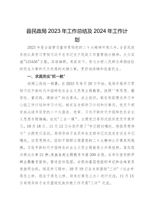 县民政局2023年工作总结及2024年工作计划.docx