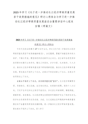 2023年学习《关于进一步推动长江经济带高质量发展若干政策措施的意见》研讨心得体会与学习进一步推动长江经济带高质量发展座谈会重要讲话.docx