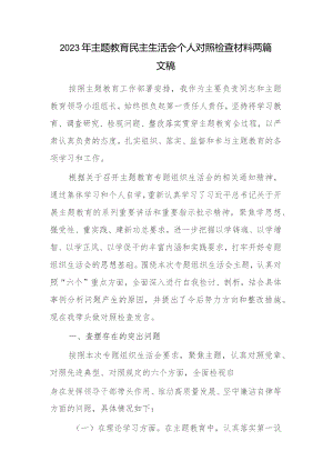 2023年主题教育民主生活会个人对照检查材料两篇文稿.docx