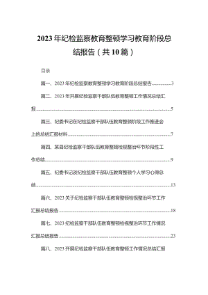 2023年纪检监察教育整顿学习教育阶段总结报告10篇供参考.docx