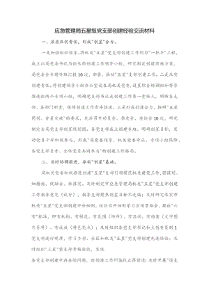 应急管理局五星级党支部创建经验交流材料.docx