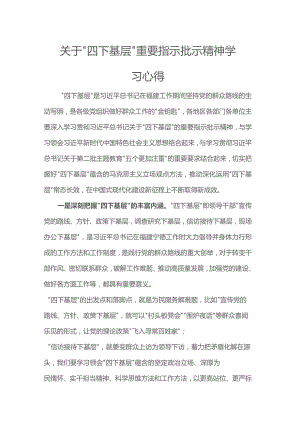 关于“四下基层”重要指示批示精神学习心得.docx