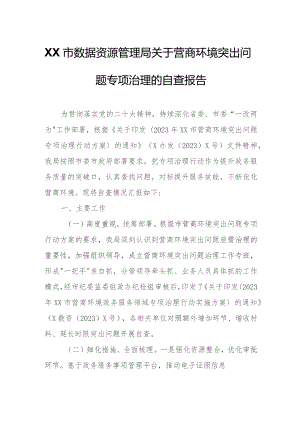XX市数据资源管理局关于营商环境突出问题专项治理的自查报告.docx