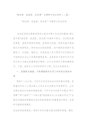 “扬优势、找差距、促发展”专题研讨发言材料(二篇).docx