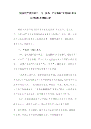 支部班子“真抓实干、马上就办、办就办好”专题组织生活会对照检查材料范文.docx