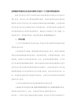 巡察整改专题民主生活会市委班子成员3个方面对照检查材料.docx