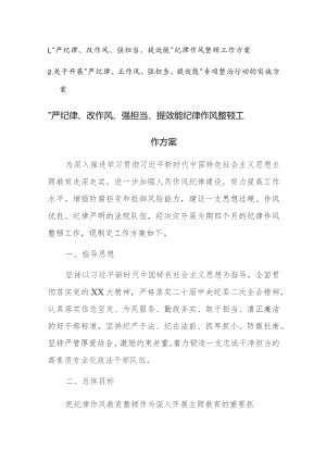 2023年开展“严纪律、正作风、强担当、提效能”专项整治行动的实施方案范文2篇.docx