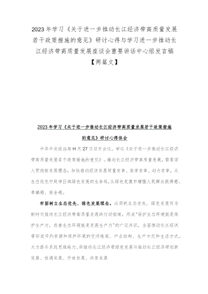 2023年学习《关于进一步推动长江经济带高质量发展若干政策措施的意见》研讨心得与学习进一步推动长江经济带高质量发展座谈会重要讲话中心.docx