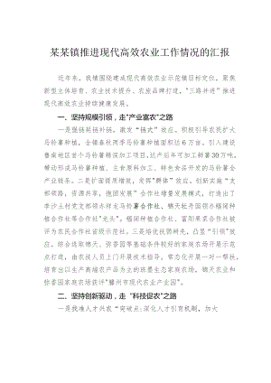 某某镇推进现代高效农业工作情况的汇报.docx