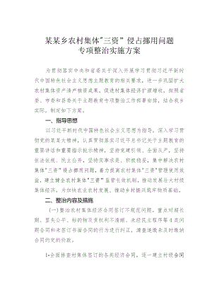 某某乡农村集体“三资”侵占挪用问题专项整治实施方案.docx