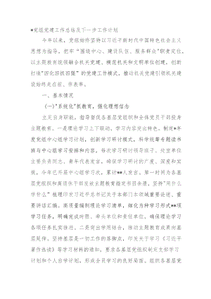 2023党组党建工作总结及下一步工作计划.docx