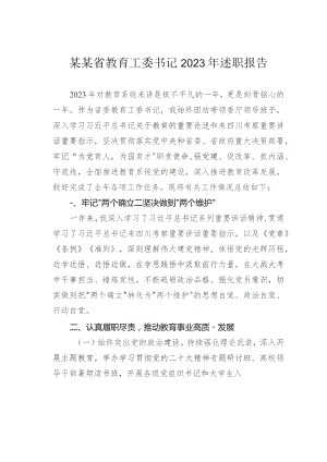 某某省教育工委书记2023年述职报告.docx