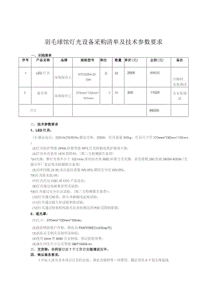 羽毛球馆灯光设备采购清单及技术参数要求.docx