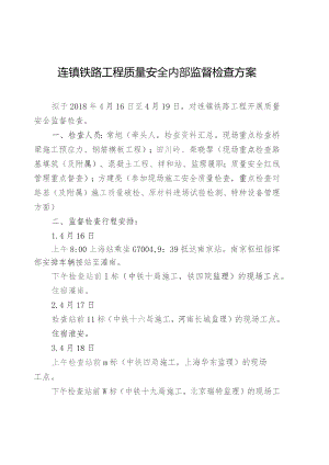 2018年4月份连镇铁路工程质量安全内部监督检查方案.docx