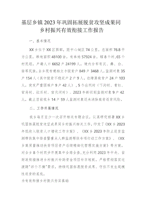基层乡镇2023年巩固拓展脱贫攻坚成果同乡村振兴有效衔接工作报告.docx
