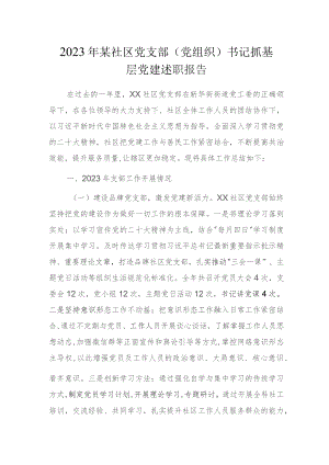 2023年某社区党支部（党组织）书记抓基层党建述职报告.docx