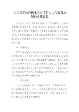乡镇关于政府民生实事项目人大代表票决制的实施意见.docx