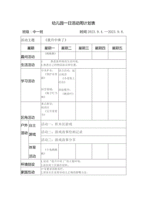 幼儿园一日活动周计划表.docx