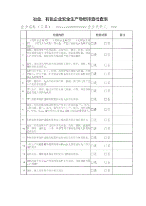 (新)XX企业化工企业安全生产隐患排查检查表(汇编).docx