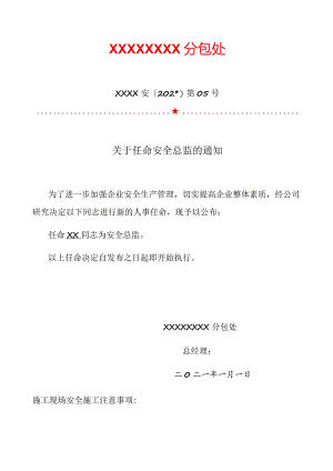 安全总监任命书（红头文件模板）范文.docx