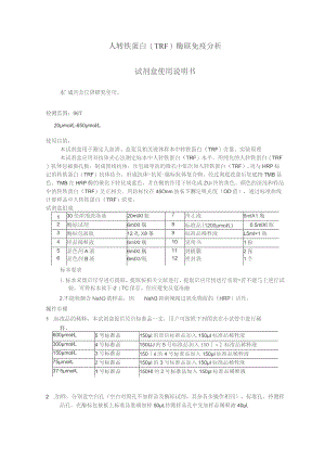 人转铁蛋白TRF酶联免疫分析试剂盒使用说明书.docx